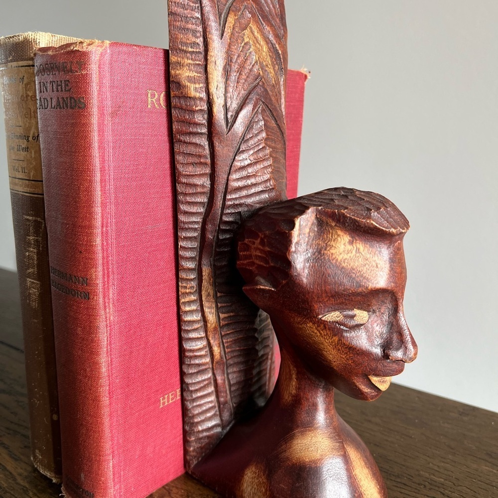 Vintage Hand Carved Wooden Tribal Heads Bookend Igorot Islander Ethnic Art‎ Deco - Picture 13 of 13